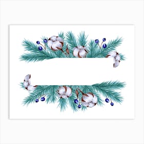 Christmas Frame With Teal Branches Art Print