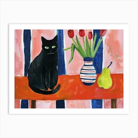 Black Cat With Tulips 6 Art Print