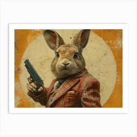 Absurd Bestiary: From Minimalism to Political Satire.Rabbit With Gun 3 Art Print