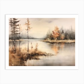 A Painting Of A Lake In Autumn 34 Art Print