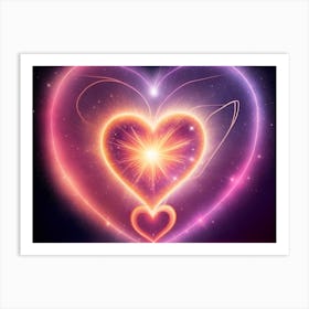 A Colorful Glowing Heart On A Dark Background Horizontal Composition 91 Art Print