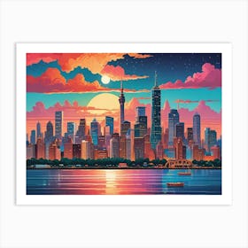 City Skyline At Sunset Art Print