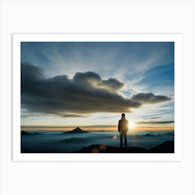 Man Standing On Top Of Mountain Art Print