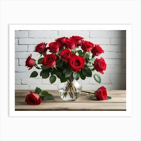 Red Roses In Vase Art Print