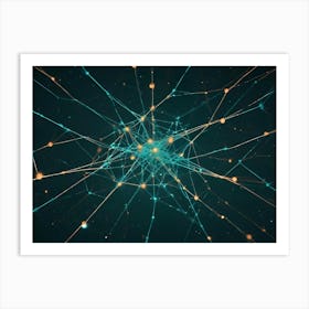 A Abstract Image Of A Network Of Glowing Lines And Nodes, Resembling A Neuron Or A Digital Network Art Print