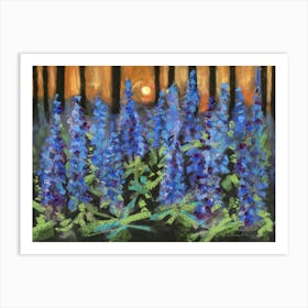 Forest lupines at sunset Art Print