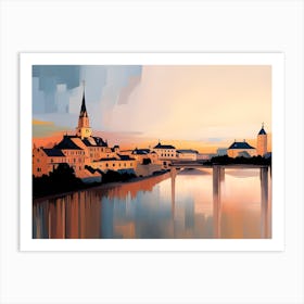 Sunset Over The River Art Print