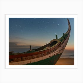 Ship In A Sunset At The Beach,Colurful,Warm Mood,Old Boat Art Print