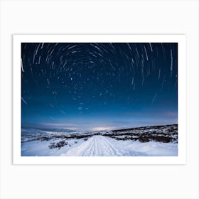 A Majestic Snowy Landscape Of Scandinavia Covering The Background Frost Covered Ground Resting Un (2) Art Print