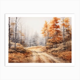 A Painting Of Country Road Through Woods In Autumn 51 Art Print