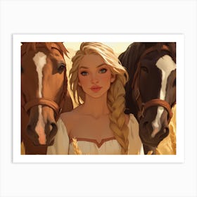 Girl With Horses Art Print