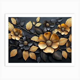 Gold And Black Flowers 12 Art Print