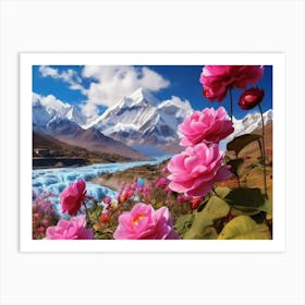 Pink Roses In The Mountains Art Print