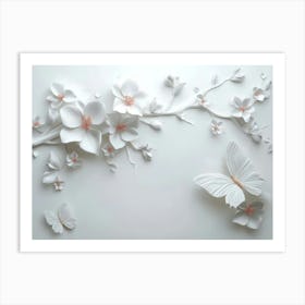 Paper Flowers And Butterflies Art Print