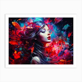 Girl With Fishes Art Print