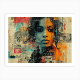 Analog Fusion: A Tapestry of Mixed Media Masterpieces Woman'S Face Art Print