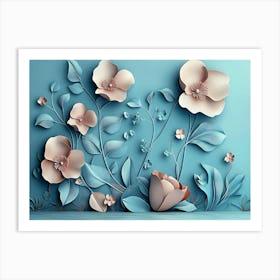 3d Floral Painting Light Gray Art Print