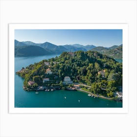 Drone view of mountain houses. Lake Orta. Italy. Art Print