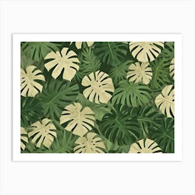 A Close Up View Of A Collection Of Green Monstera Leaves, Creating A Tropical And Lush Background Art Print