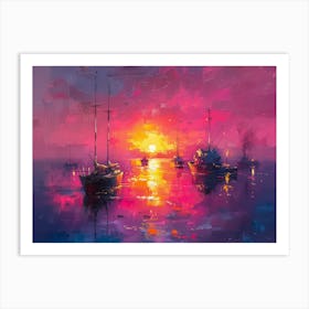 Sunset Boats Art Print