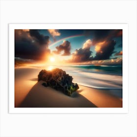 Rainbow and sunset On The Beach Art Print