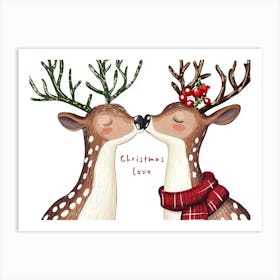 Raindeer Liebe Malerei, Verliebte Weihnachts Hirsche Art Print