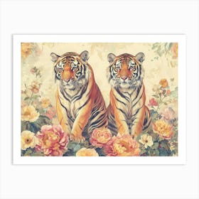 Floral Animal Illustration Tiger 2 Art Print