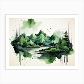 Watercolor Landscape Painting 2 Art Print