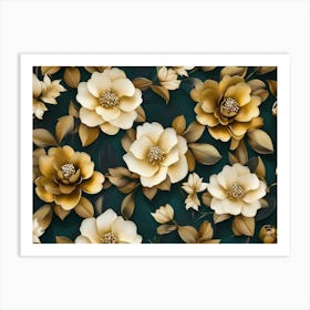 Luxury Floral Pattern With Flowers Elegant Texture Illustration Background In Golden, Green, White And Black Art Print