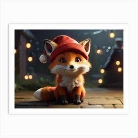 Fox In Santa Hat Art Print