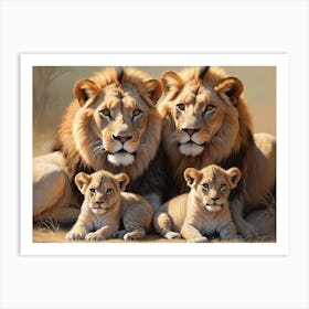 Family Of Lions Portrait Wildlife Art Print