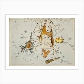 Sidney Hall’s (1831), Astronomical Chart Illustration Of The Hercules And The Corona Borealis Art Print