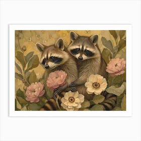 Floral Animal Illustration Raccoon 1 Art Print