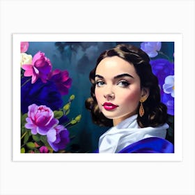 Young Lady with Flowers -Paint Art Print