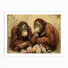 Floral Animal Illustration Orangutan 1 Art Print