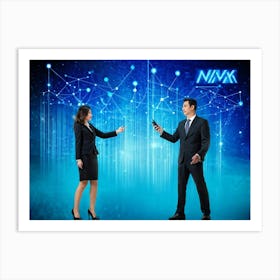 Abstract Concept Art Depicting A Cyberspace Scene Features A Businesswoman And A Man Without Detail (2) Art Print