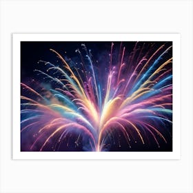 Watercolor Illustration Of Colorful Fireworks Exploding In The Night Sky 2 Art Print