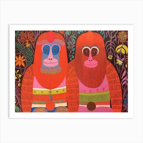 Orangutan 1 Folk Style Animal Illustration Art Print