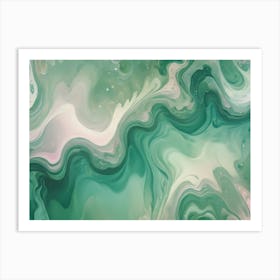 Abstract Design Of Green, White, And Brown Colors Flowing In A Swirling, Marbled Effect Art Print