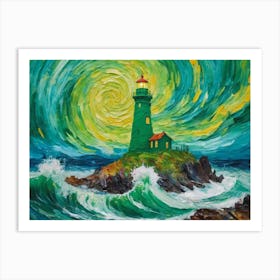 Green Beacon In The Ocean Art Print