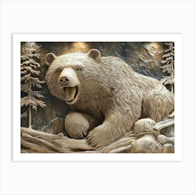 3d Bear Carving Art Print