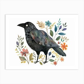 Little Floral Crow 1 Art Print