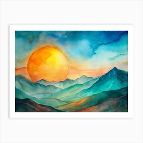 A Dynamic Contrast Of Teal And Orange With A Gian (1) Art Print