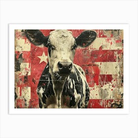 Absurd Bestiary: From Minimalism to Political Satire. Cow With American Flag Art Print