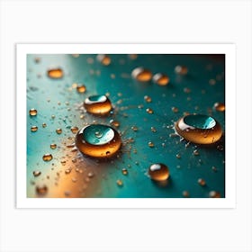 Water On Steel Textured Background Art Print