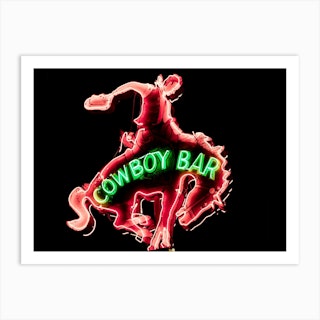 Cowboy Bar Neon Sign In Jackson Hole, Wyoming Art Print