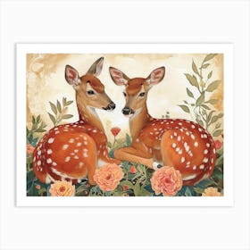 Floral Animal Illustration Deer 11 Art Print