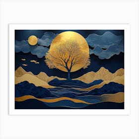 3d Modern Landscape Blue Art Print