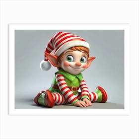 Smiling Christmas Elf In Red And Green Outfit Art Print