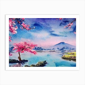 Sakura Serenity By The Mount Art Print